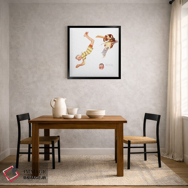 تابلو کلاسیک دو پیرمرد و سگ: استخر شنای روستا اثر نورمن راکول - D3B