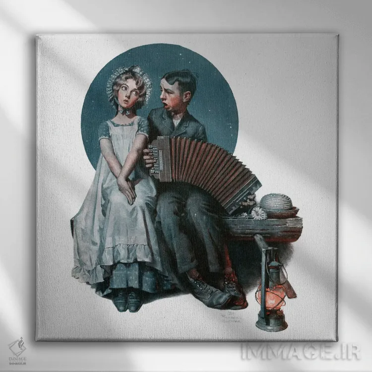 تابلو کلاسیک آکاردئون زن اثر نورمن راکول - نمای روبهرو روی دیوار