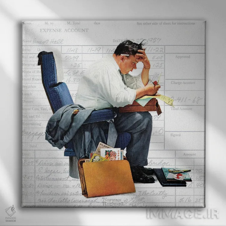 تابلو کلاسیک متعادل کردن حساب هزینه ها اثر نورمن راکول - نمای روبهرو روی دیوار
