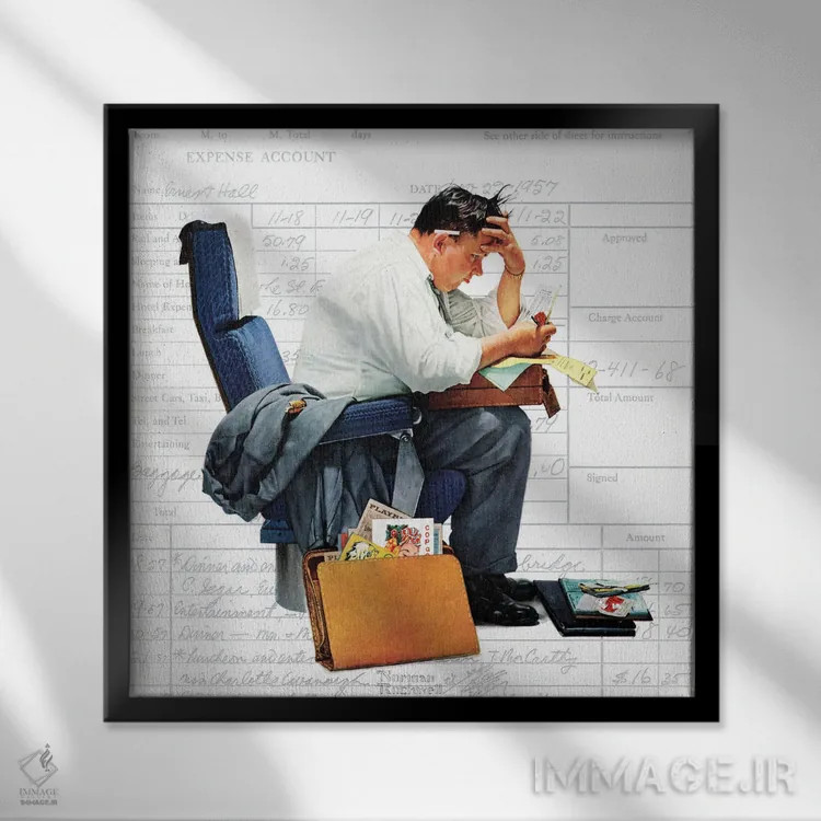 تابلو کلاسیک متعادل کردن حساب هزینه ها اثر نورمن راکول - نمای قابدار مشکی