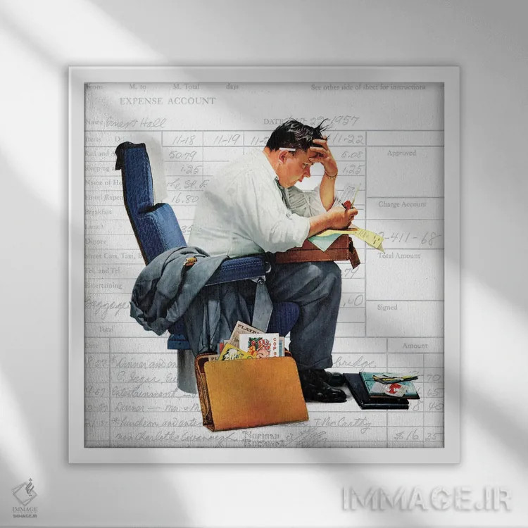 تابلو کلاسیک متعادل کردن حساب هزینه ها اثر نورمن راکول - نمای قابدار سفید