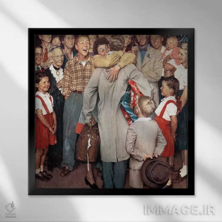 تابلو کلاسیک بازگشت به خانه برای کریسمس اثر نورمن راکول - نمای قابدار مشکی