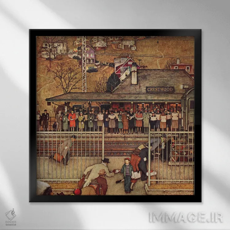 تابلو کلاسیک مسافران روزانه اثر نورمن راکول - نمای قابدار مشکی