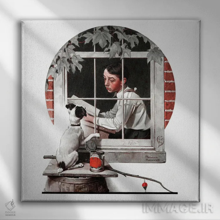 تابلو کلاسیک سگ بیرون اثر نورمن راکول - نمای روبهرو روی دیوار