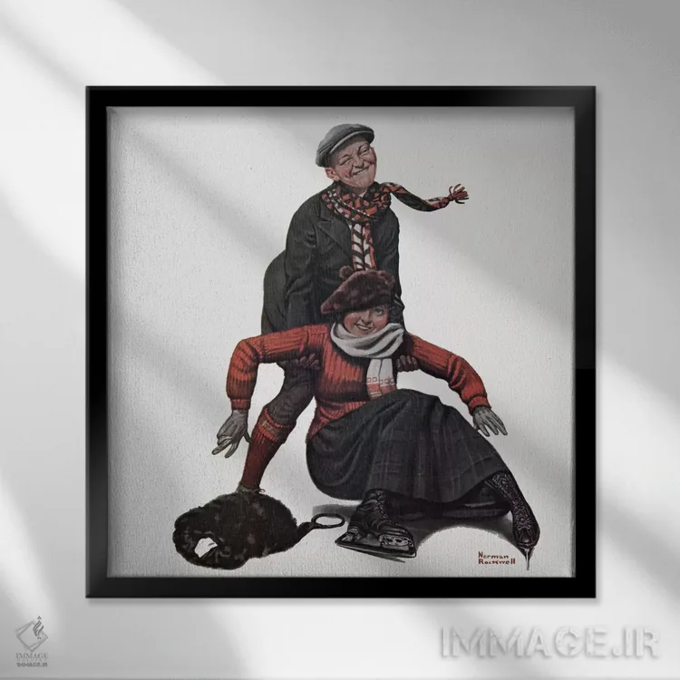 تابلو کلاسیک اسکی باز مبتدی اثر نورمن راکول - نمای قابدار مشکی
