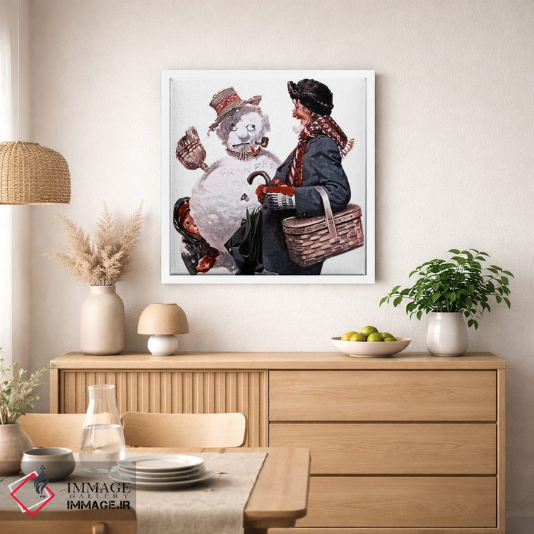 تابلو کلاسیک پدربزرگ و آدم برفی اثر نورمن راکول - D1W