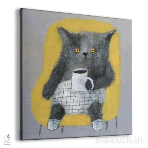 تابلو دکوراتیو گربه روی صندلی زرد اثر ناتالیا شالوشویلی - نمای پرسپکتیو محصول