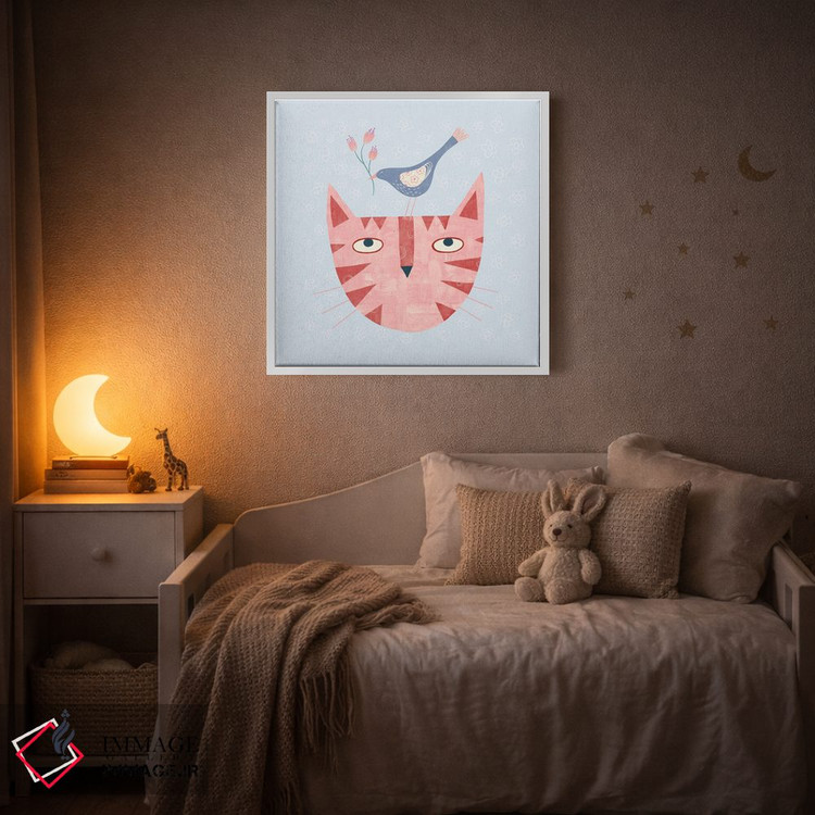 تابلو مینیمال گربه، پرنده و گل اثر نیک اسکویرل - D3W