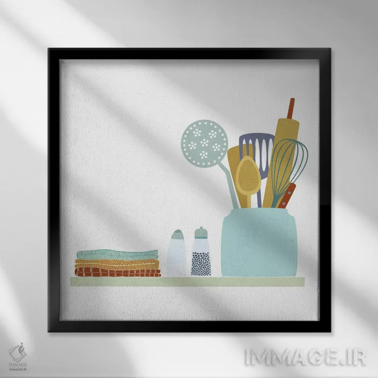 تابلو دکوراتیو قفسه آشپزخانه اثر نیک اسکویرل - نمای قابدار مشکی