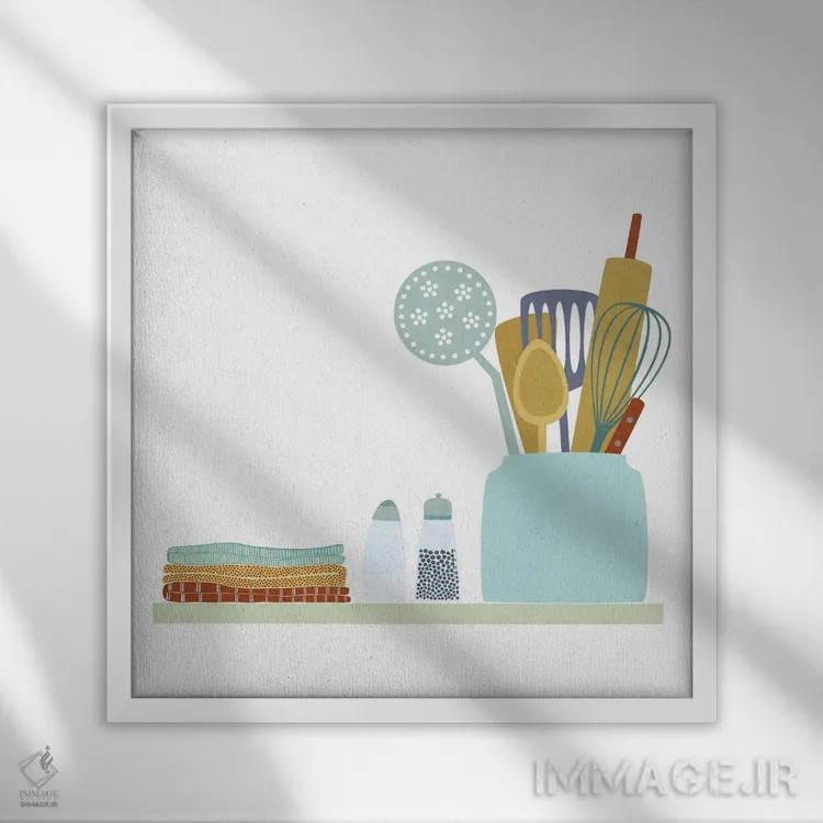 تابلو دکوراتیو قفسه آشپزخانه اثر نیک اسکویرل - نمای قابدار سفید