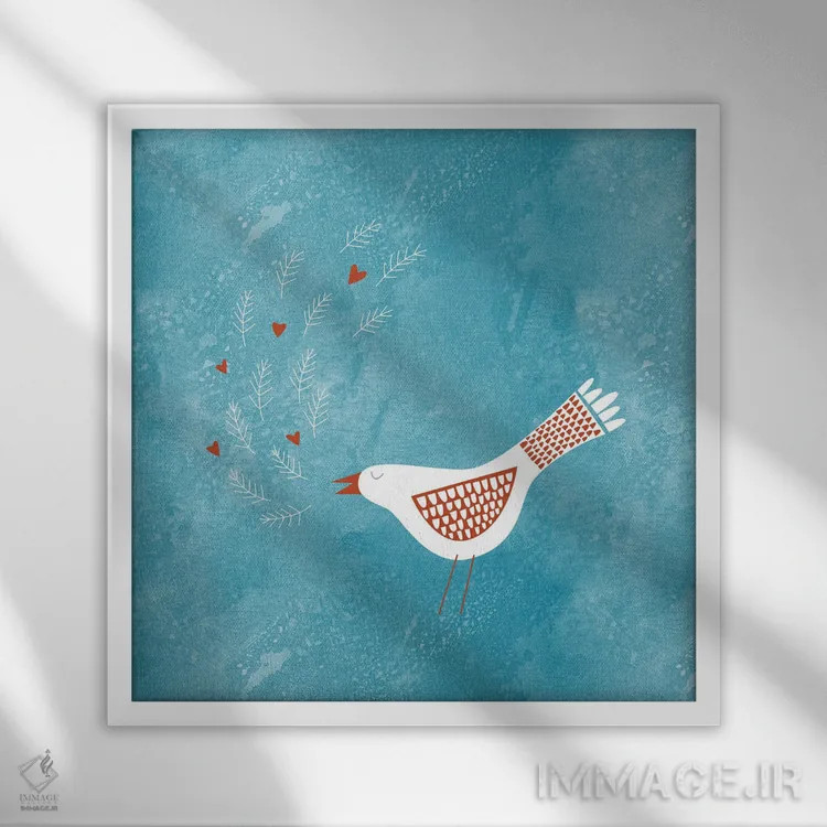 تابلو دکوراتیو پرنده لالا لا اثر نیک اسکویرل - نمای قابدار سفید