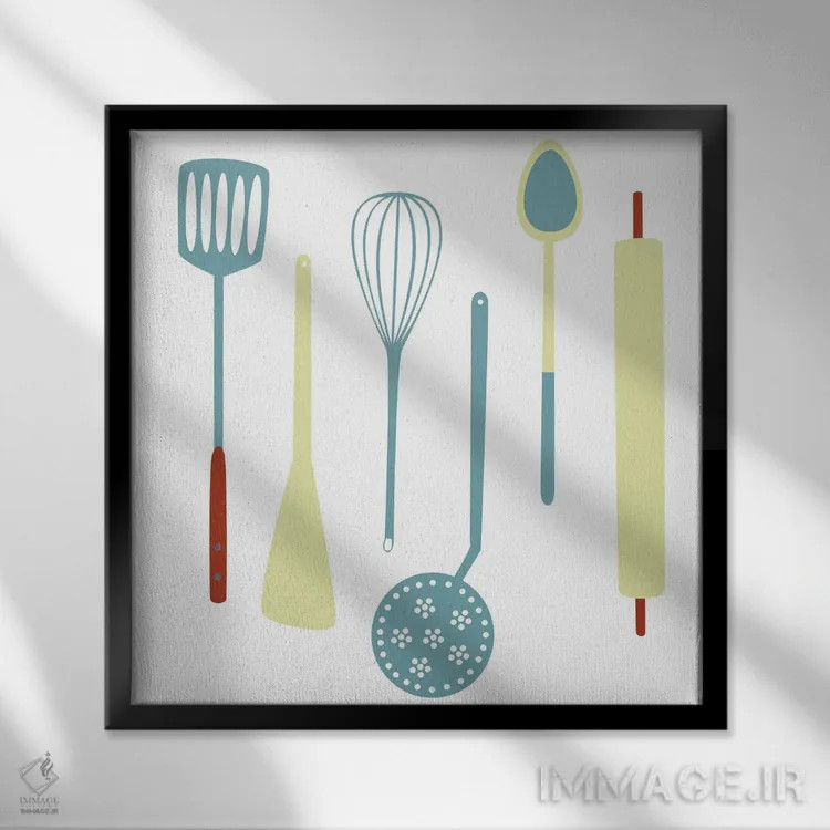 تابلو دکوراتیو ابزار آشپزخانه قدیمی اثر نیک اسکویرل - نمای قابدار مشکی