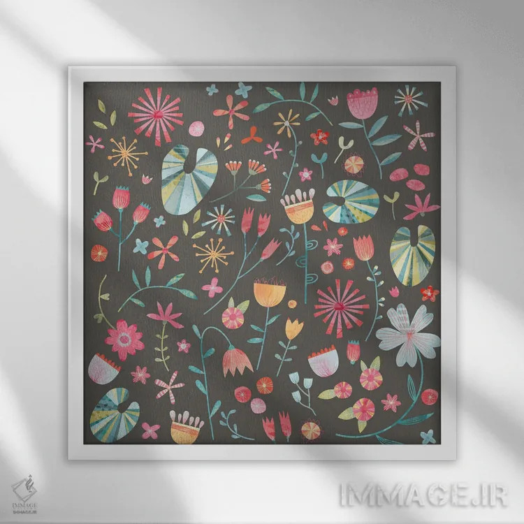 تابلو دکوراتیو گل های کنار جاده تیره اثر نیک اسکویرل - نمای قابدار سفید