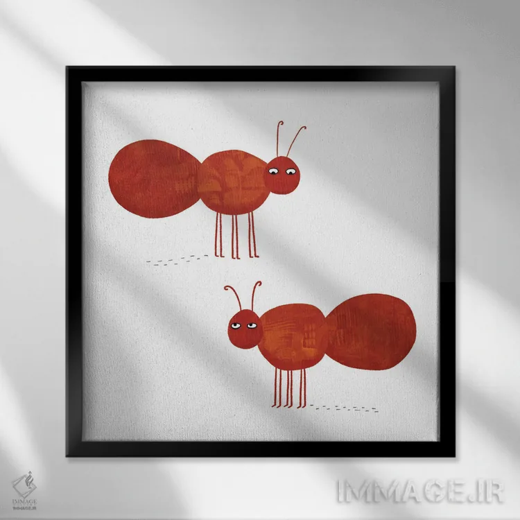 تابلو مینیمال مورچه ها اثر نیک اسکویرل - نمای قابدار مشکی