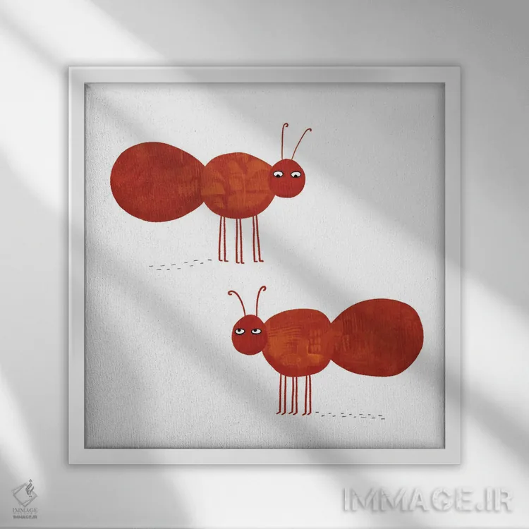 تابلو مینیمال مورچه ها اثر نیک اسکویرل - نمای قابدار سفید