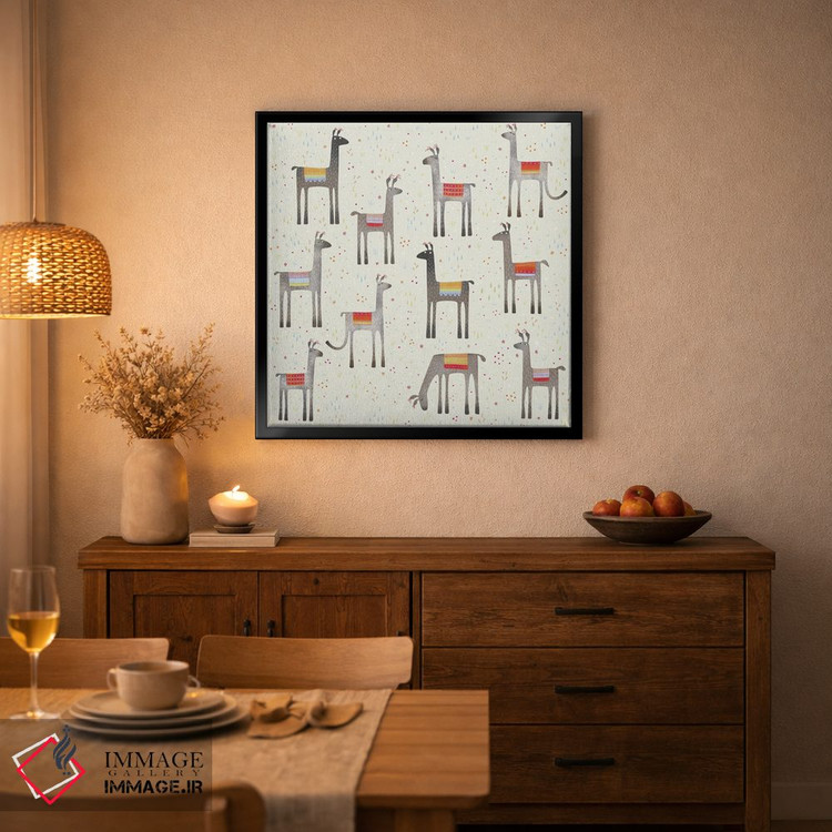 تابلو دکوراتیو لاماها در چمنزار اثر نیک اسکویرل - D5B