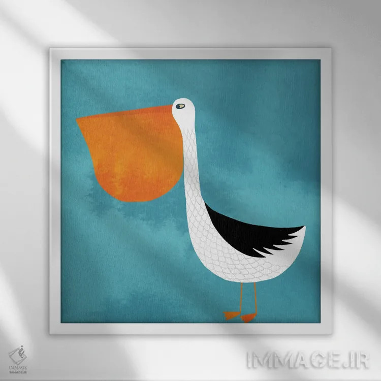 تابلو مینیمال پلیکان اثر نیک اسکویرل - نمای قابدار سفید