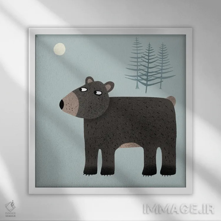 تابلو مینیمال The Trees & The Moon,خرس، درختان و ماه اثر نیک اسکویرل - نمای قابدار سفید