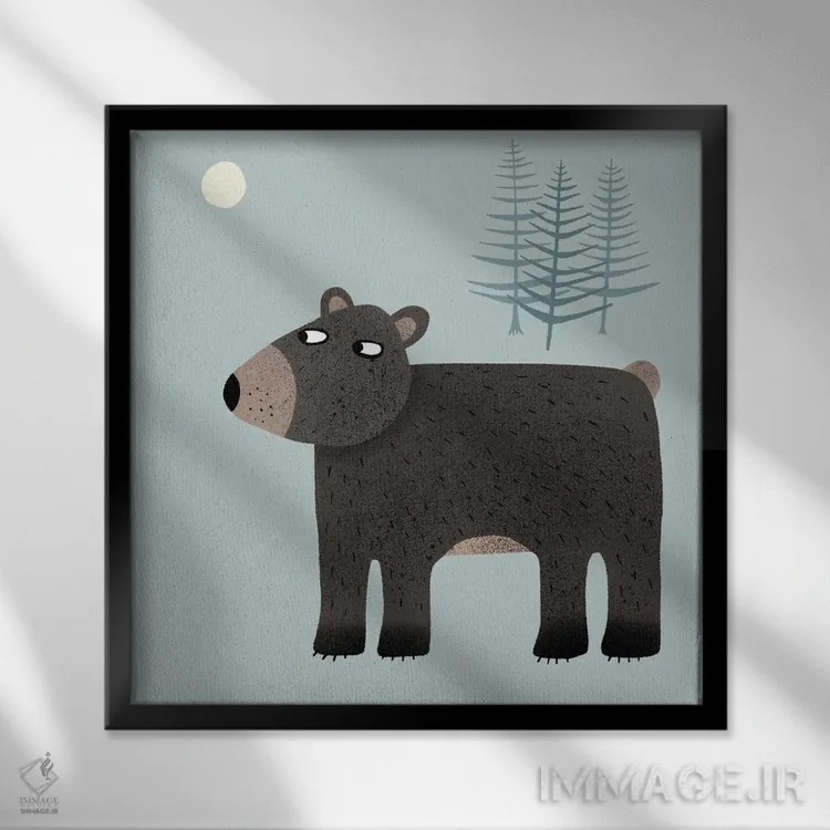 تابلو دکوراتیو The Trees And The Moon,خرس، درختان و ماه اثر نیک اسکویرل - نمای قابدار مشکی