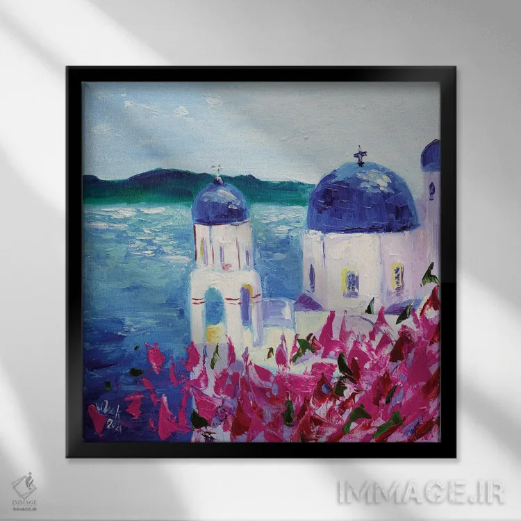 تابلو دکوراتیو یونان اثر ناتالی مک - نمای قابدار مشکی