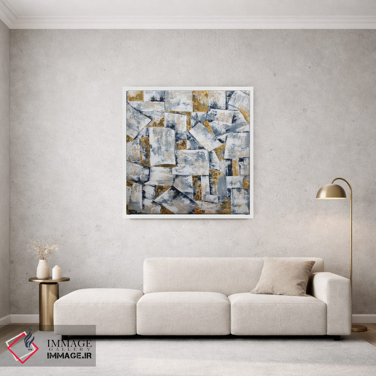 تابلو انتزاعی هندسه مشکی، سفید، خاکستری و طلایی - انتزاعی هندسی اثر نستاسی آرت - D1W