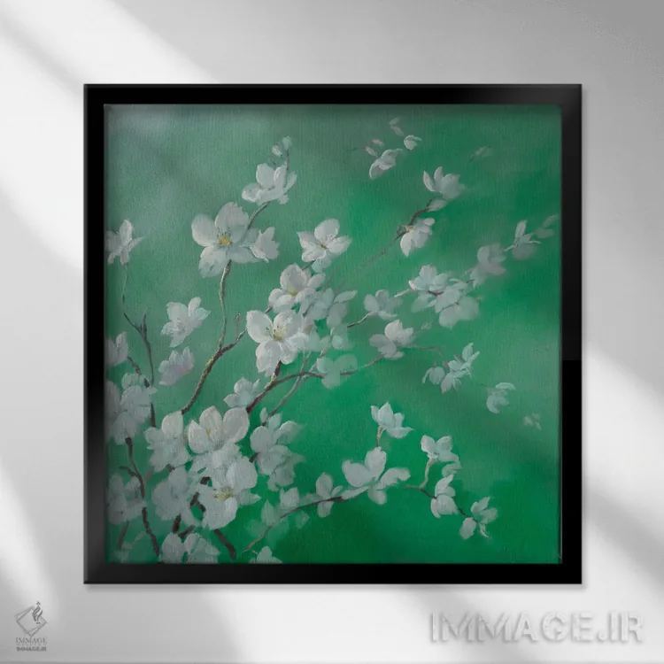 تابلو دکوراتیو زیبایی شکوفه ی سبز اثر نل واتمور - نمای قابدار مشکی