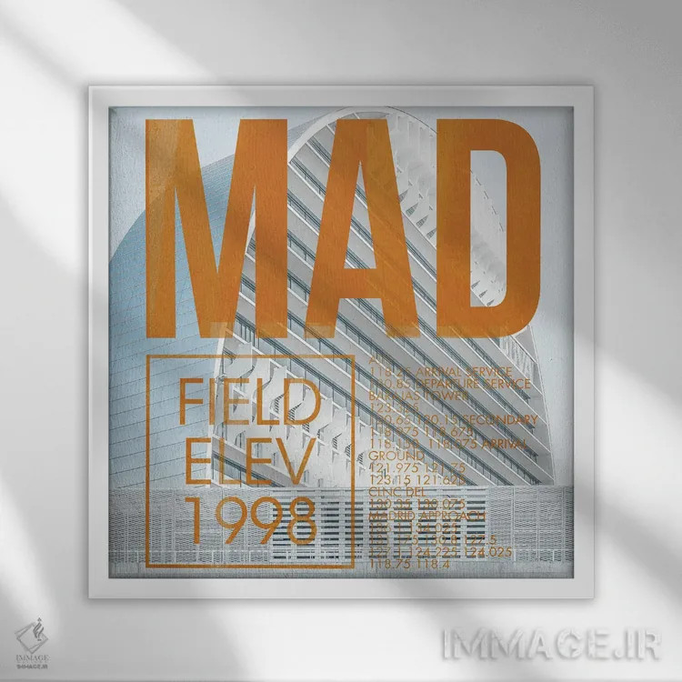 تابلو دکوراتیو پخش زنده MAD اثر ۰۸ لفت - نمای قابدار سفید