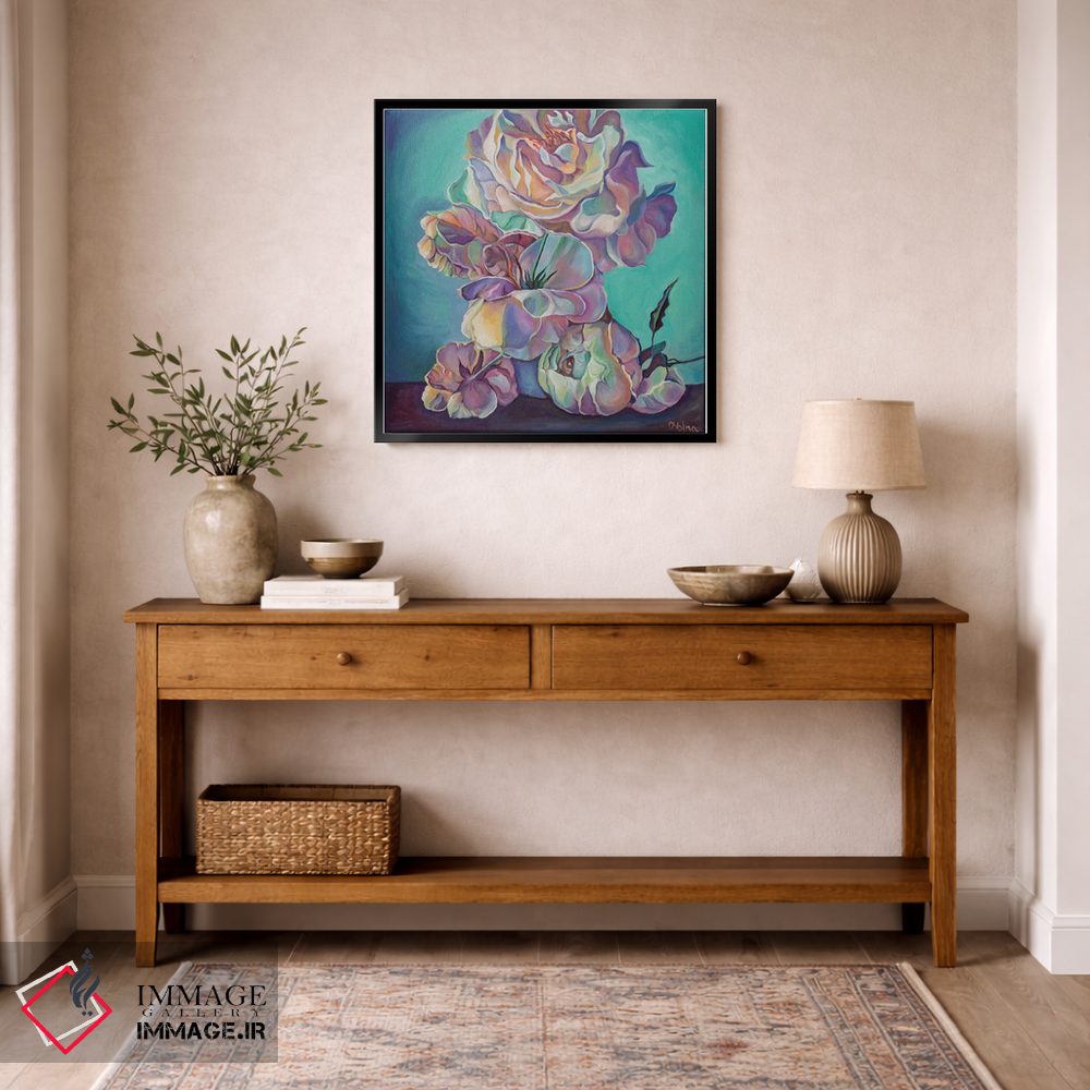 تابلو دکوراتیو دسته گل فیروزه ای اثر الگا ولنا - D6B