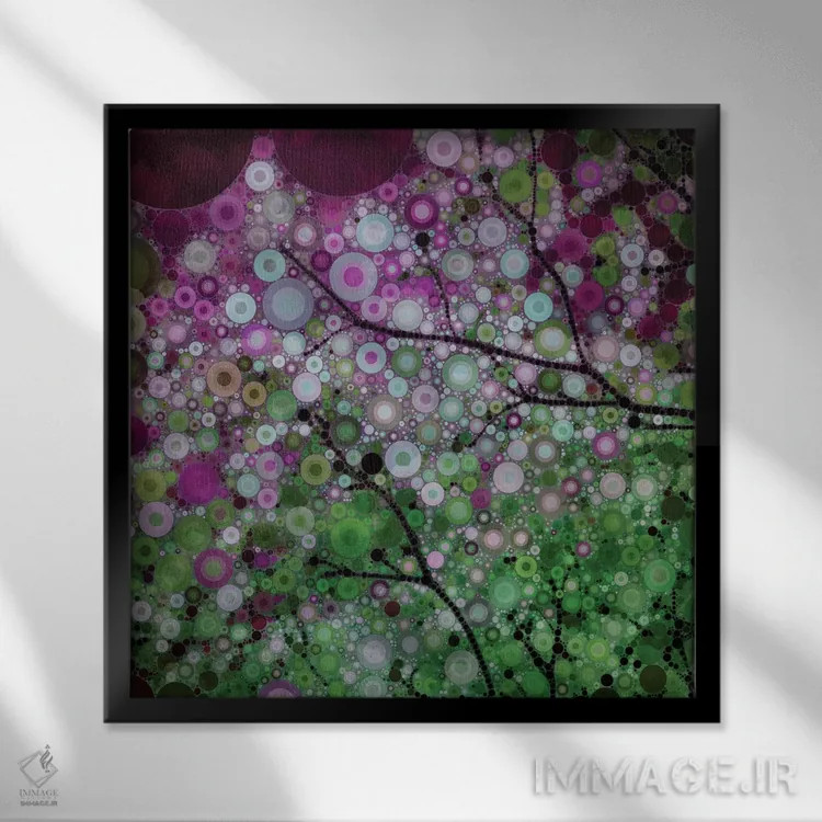 تابلو انتزاعی انرژی مثبت بنفش اثر اولیویا جوی سنت کلر - نمای قابدار مشکی