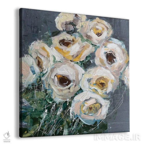تابلو مدرن رزها روی زمینه خاکستری اثر اوکسانا پترووا - نمای پرسپکتیو محصول