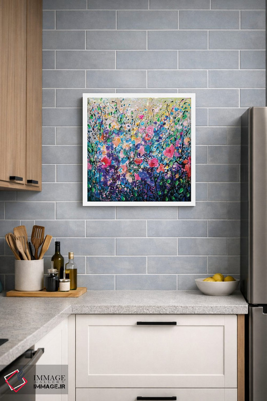 تابلو انتزاعی نقاشی گل های رنگارنگ اثر اولنا آرت - D3W