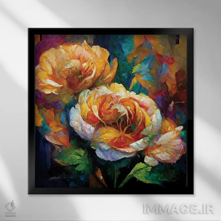 تابلو دکوراتیو یک رز انگلیسی در دنیای خیالی I اثر اولنا آرت - نمای قابدار مشکی
