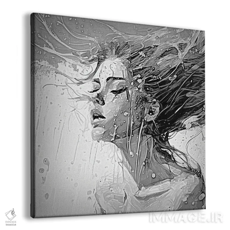 تابلو دکوراتیو نقاشی اکسپرسیونیستی از زنی در حال شنا در استخر به صورت سیاه و… اثر اولنا آرت - نمای پرسپکتیو محصول