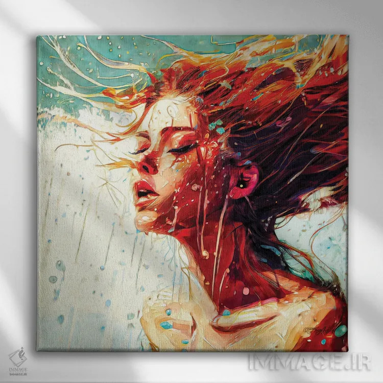 تابلو دکوراتیو نقاشی اکسپرسیونیستی از زنی در حال شنا در استخر اثر اولنا آرت - نمای روبهرو روی دیوار