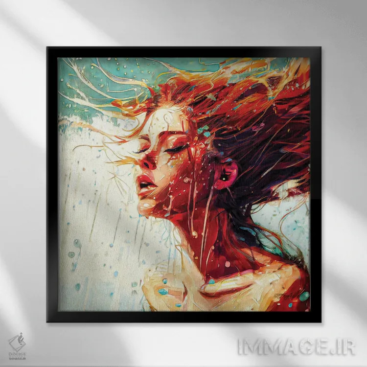 تابلو دکوراتیو نقاشی اکسپرسیونیستی از زنی در حال شنا در استخر اثر اولنا آرت - نمای قابدار مشکی