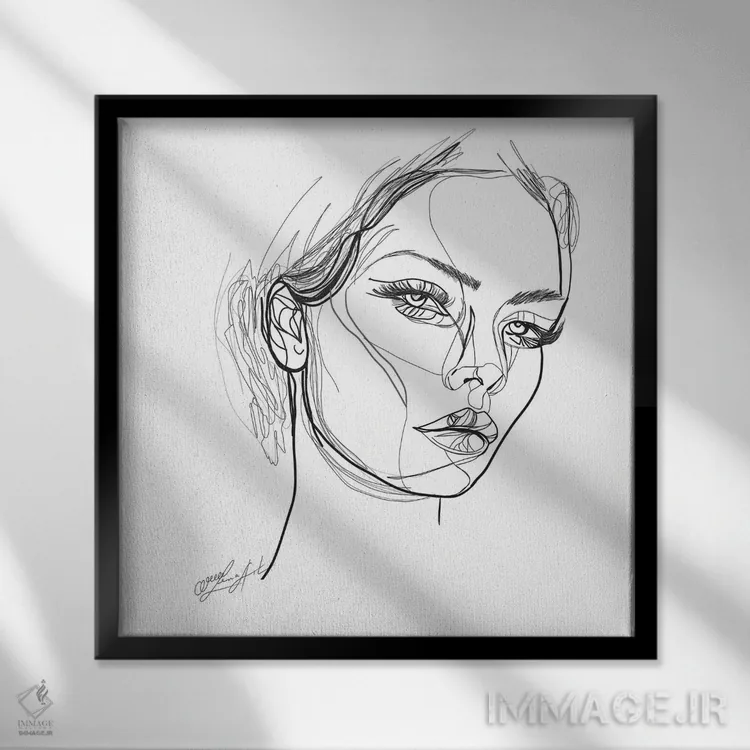 تابلو مینیمال عشق پاسخ صلح جهانی ست، طراحی با یک خط اثر اولنا آرت - نمای قابدار مشکی