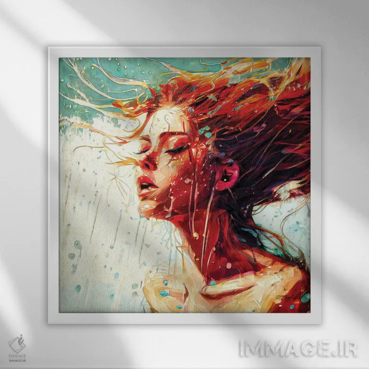تابلو دکوراتیو نقاشی اکسپرسیونیستی از زنی در حال شنا در استخر اثر اولنا آرت - نمای قابدار سفید