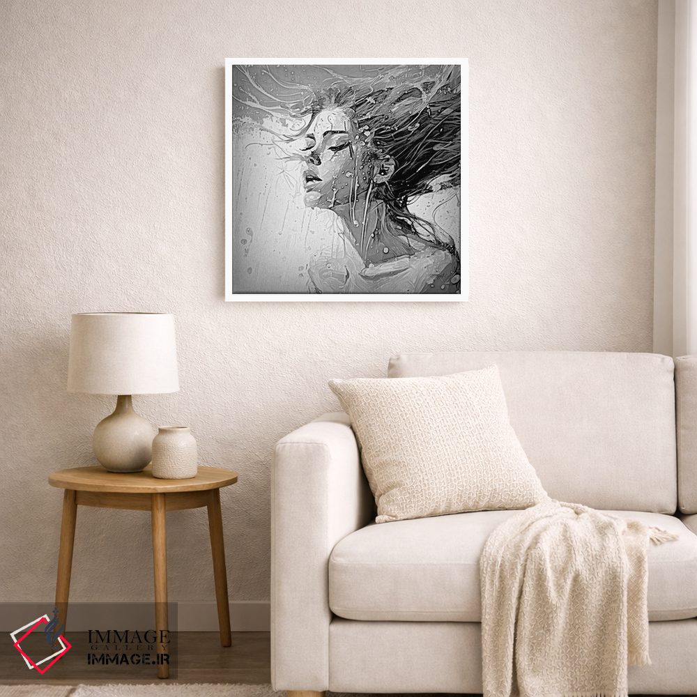 تابلو دکوراتیو نقاشی اکسپرسیونیستی از زنی در حال شنا در استخر به صورت سیاه و… اثر اولنا آرت - D6W