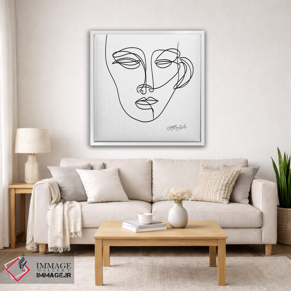 تابلو مینیمال چهره ی زن به صورت پرتره ی خطی، طراحی با یک خط اثر اولنا آرت - D3W