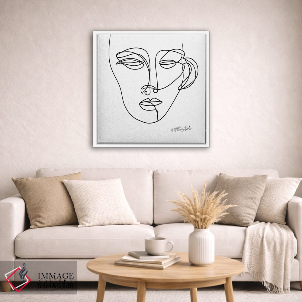 تابلو مینیمال چهره ی زن به صورت پرتره ی خطی، طراحی با یک خط اثر اولنا آرت - D4W