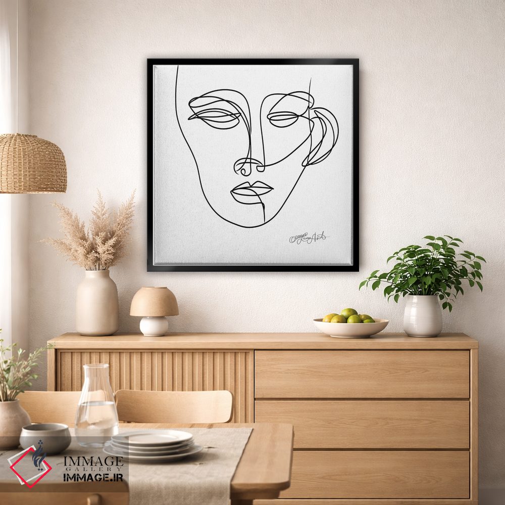 تابلو مینیمال چهره ی زن به صورت پرتره ی خطی، طراحی با یک خط اثر اولنا آرت - D5B