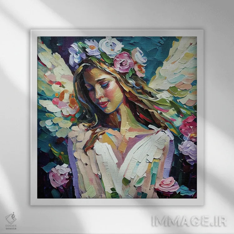 تابلو دکوراتیو فرشته اطمینان از اجابت دعاها اثر اولنا آرت - نمای قابدار سفید
