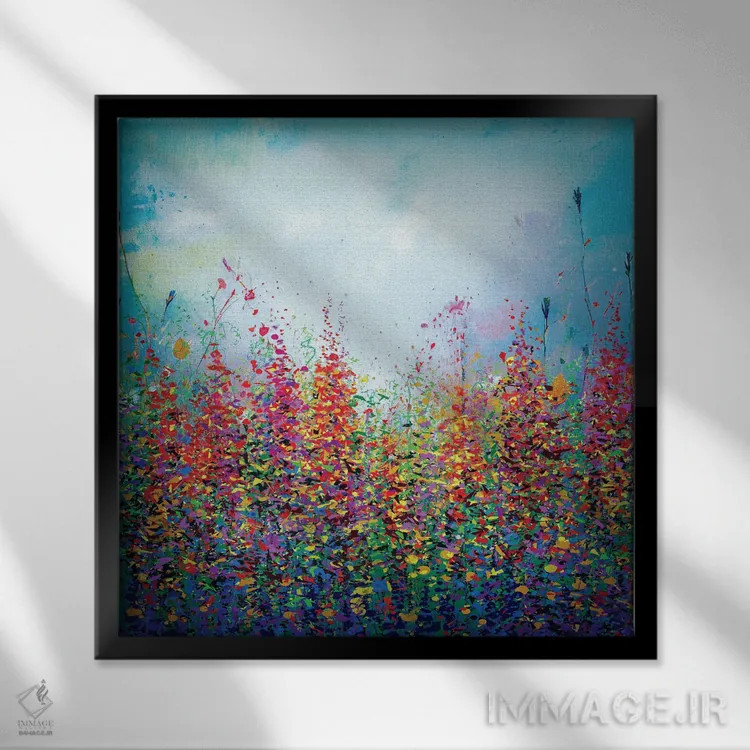 تابلو انتزاعی رویاهای چمنزار اثر اولنا آرت - نمای قابدار مشکی