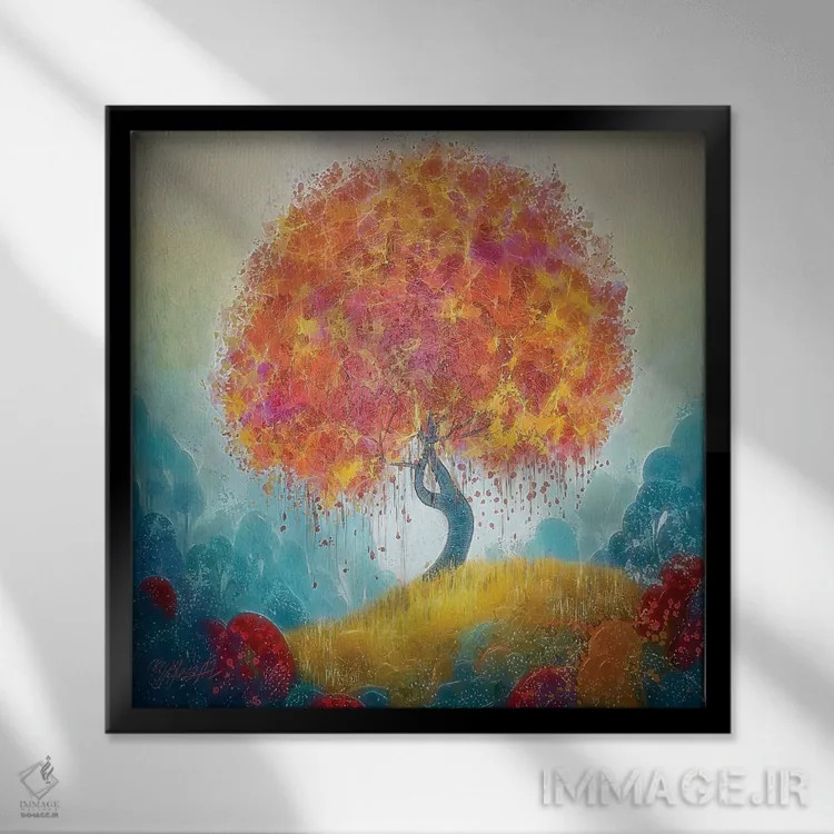تابلو مدرن لذت درخت جادویی، الهام از گیاهان تزئینی اثر اولنا آرت - نمای قابدار مشکی