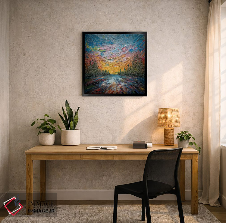تابلو انتزاعی صحنه ای از جریان رود با سگ آبی به سبک ایمپاستو اثر اولنا آرت - D5B