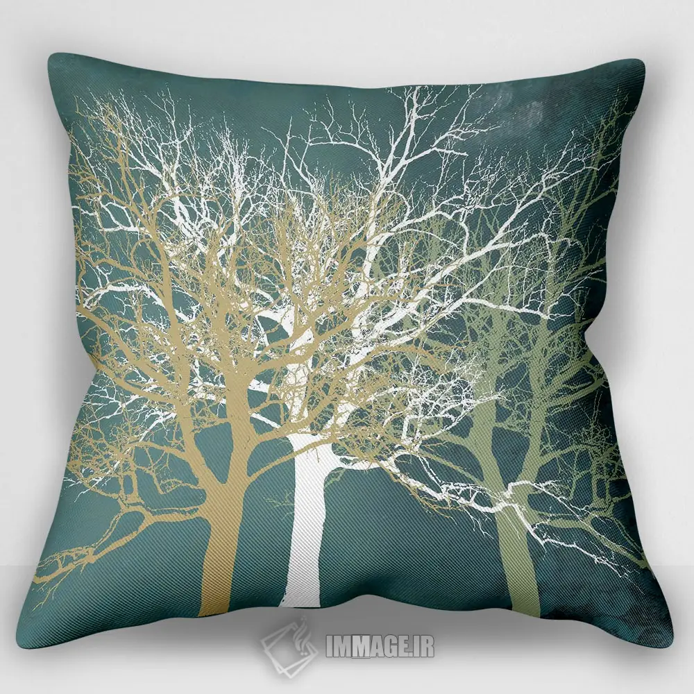 کوسن درختان آرام با طراحی ترکیب‌بندی تصویری و رنگ‌های خاکستری و کرم