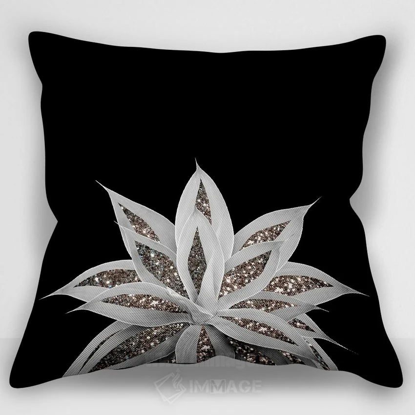 کاور کوسن «آگاو خاکستری با درخشش نقره‌ای I»، با طرح گیاهان، با سبک هنر دیجیتال، با رنگ‌های غالب مشکی و کرم، اثر هنر آنیتا و بلا