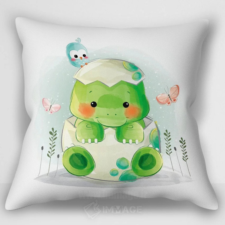 تصویر کاور کوسن «دایناسور کوچولو تازه از تخم درآمده»، با طرح حیوانات بچه، با سبک هنر دیجیتال، اثر آرت میرانو