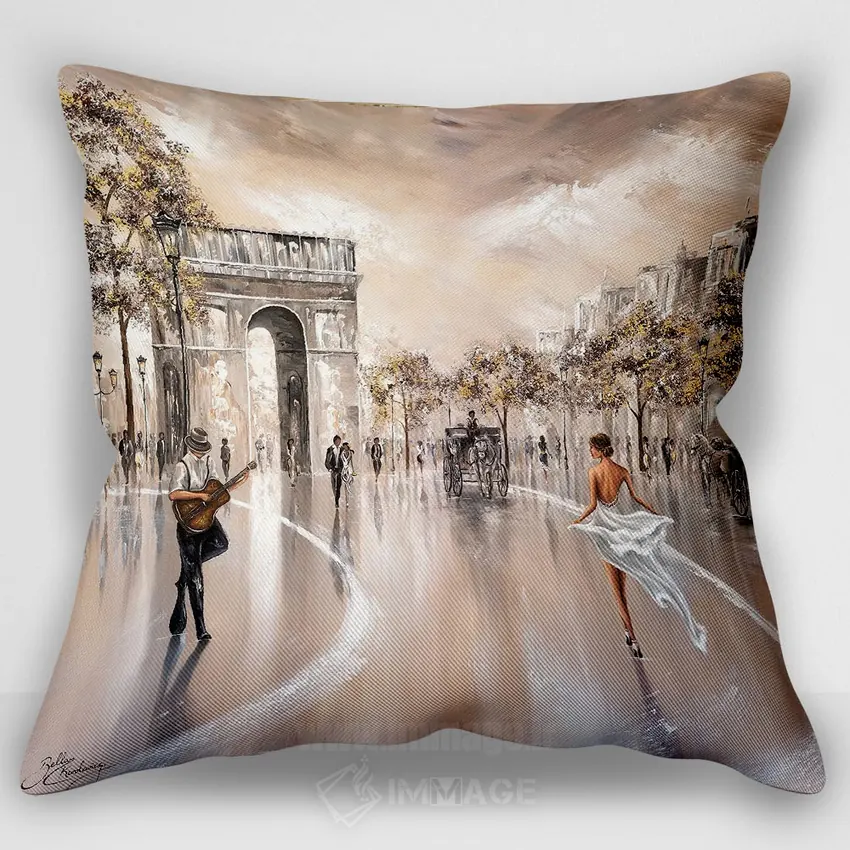 کاور کوسن «Paris Flair,نگاه طلایی، جذابیت پاریسی»، با سبک نقاشی روغنی، اثر ایزابیلا کارولِویچ