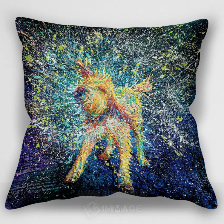 تصویر کاور کوسن «ترویدال (شکل دوناتمانند)»، با طرح سگها، با سبک نقاشی روغنی، اثر آیریس اسکات